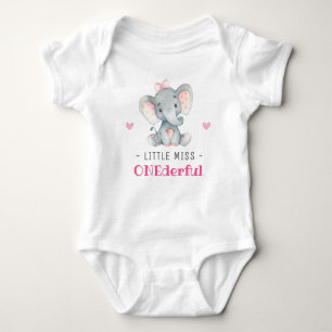 Miss Onederful First 1st Birthday Girl Elephant Baby Bodysuit