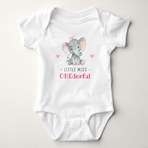 Miss Onederful First 1st Birthday Girl Elephant Baby Bodysuit