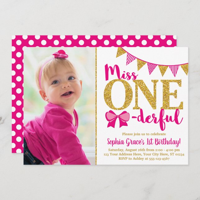 Miss ONEderful First Birthday Invitation (Front/Back)