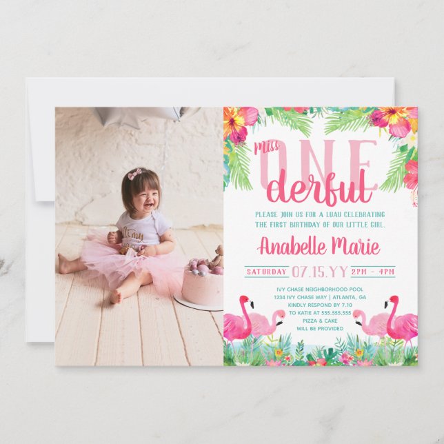 Miss ONEderful First Birthday Luau Invitation (Front)