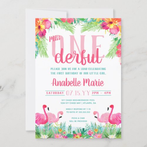 Miss ONEderful First Birthday Luau Invitation