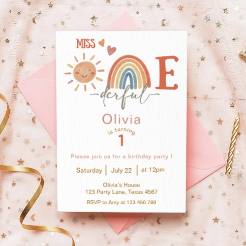 Miss ONEderful Girl 1st Birthday Invitation