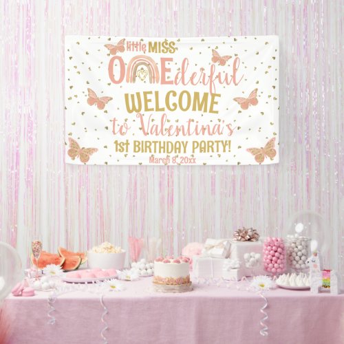 Miss Onederful Girls First Birthday Butterfly Boho Banner