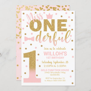 Miss Onederful Invitation 1st Birthday Girl