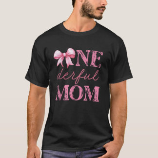 Miss Onederful Mom Coquette First Birthday Pink Bo T-Shirt