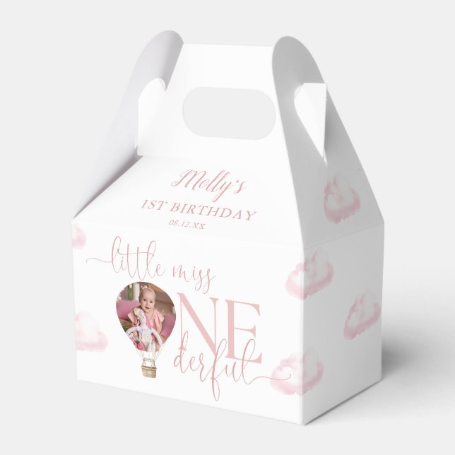 Miss Onederful Photo Balloon Pink 1st Birthday Favor Boxes (Front Side)