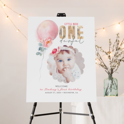 Miss Onederful Pink 1st Birthday Photo Welcome Foam Board