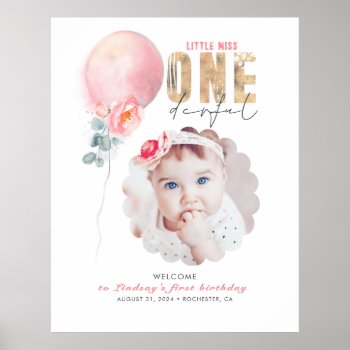 Miss Onederful Pink 1st Birthday Photo Welcome Poster by lovelywow at Zazzle