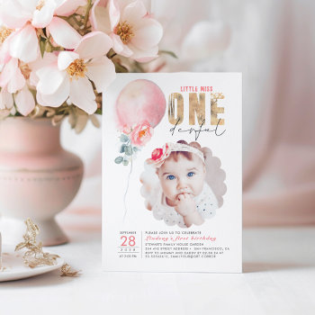 Miss Onederful Pink Balloon 1st Birthday Photo Invitation by lovelywow at Zazzle