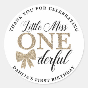 Miss Onederful Stickers, Black and Gold Classic Round Sticker