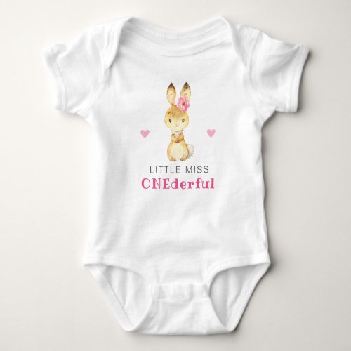 Miss Onederful Sweet Bunny First 1st Birthday Girl Baby Bodysuit