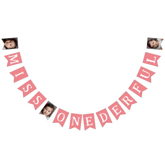 Miss Onerful 1st Birthday Photo Kids Pink Bunting Flags (All)