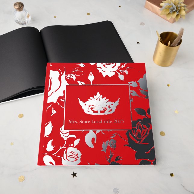 Miss Pageant America Crown Foil Roses Scrapbook Foil Guest Book (Front Open)