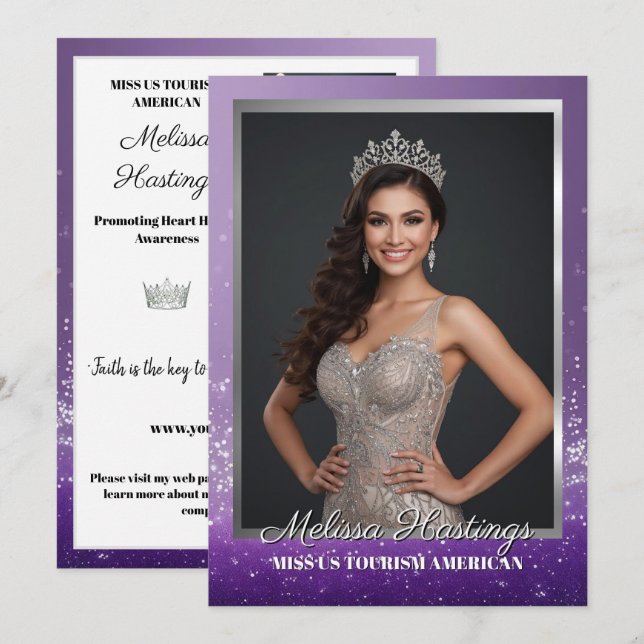 Miss Pageant Autograph Card Purple Glitter Style (Front/Back)