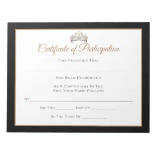 Miss Pageant Certificates-Particptn Notepad