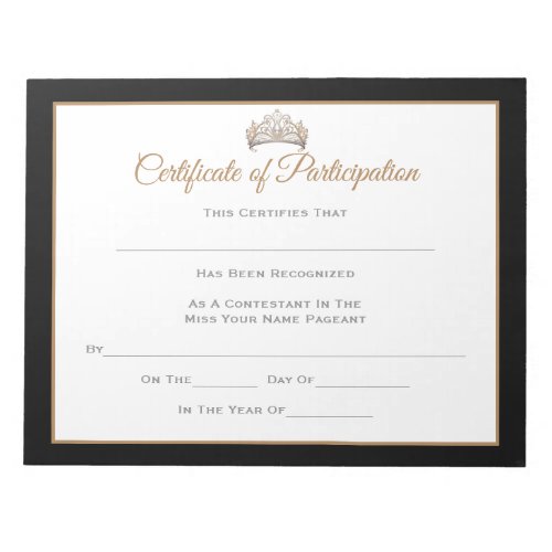 Miss Pageant Certificates_Particptn Notepad