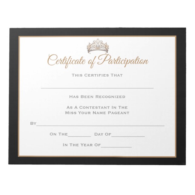 Miss Pageant Certificates-Particptn Notepad (Front)