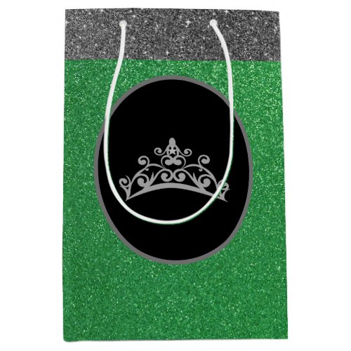 Miss Pageant Crown Green FX GlitterGift Bag