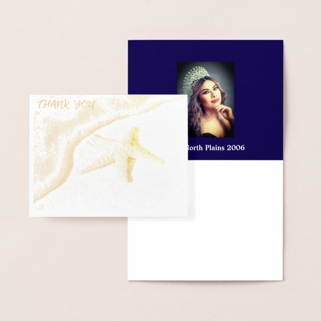 Miss Pageant Custom Photo Seashore Thank You Foil Card (Display)