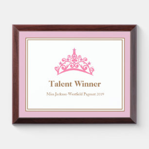 Miss Pageant Pink Tiara Crown Wood Awards Plaque