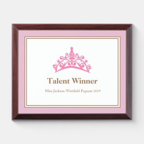 Miss Pageant Pink Tiara Crown Wood Awards Plaque