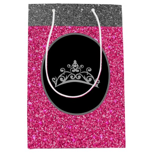 Miss Pageant Tiara Crown Pink FX GlitterGift Bag