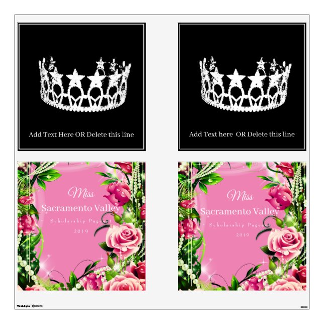 Miss Pageant USA Crown Wall Decals with Roses (Front)