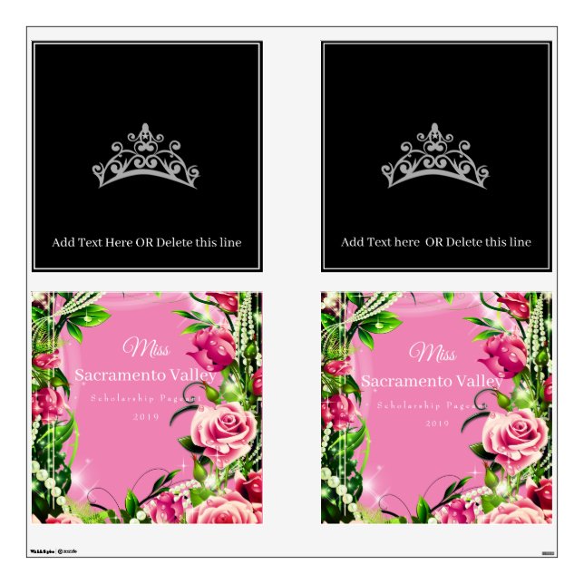Miss Pageant USA Crown Wall Decals with Roses (Front)
