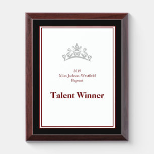Miss Pageant USA Silver Crown Wood Awards Plaque