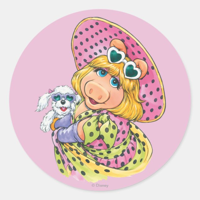 Miss Piggy Holding Puppy Classic Round Sticker (Front)