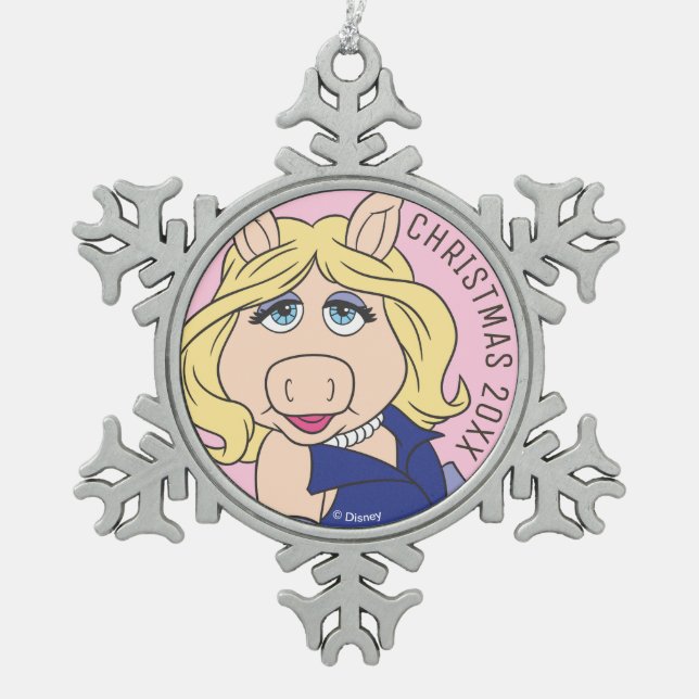 Miss Piggy in Purple Dress Snowflake Pewter Christmas Ornament (Front)