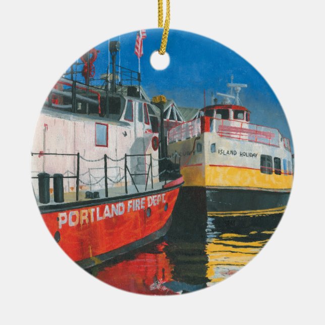 Miss Portland Fireboat and Casco Bay Ferries Ceramic Ornament (Front)