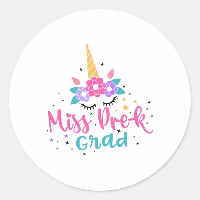 Miss Pre-k Grad Preschool Graduation Girls Kids  Classic Round Sticker (Front)