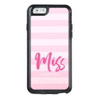 Miss Preppy Pink Stripes Personalize with Name OtterBox iPhone 6/6s Case