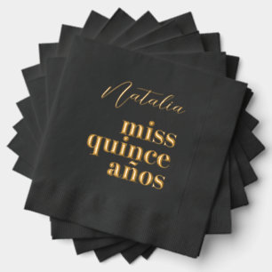 Miss Quince Años Black and Gold Foil Napkins