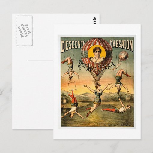 Vintage French Circus Poster Reproduction – 1890s Miss Stena Acrobat – 20x28