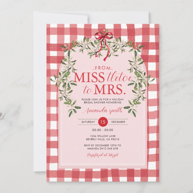 Miss tletoe to Mrs Bridal Shower Holiday Christmas Invitation (Front)