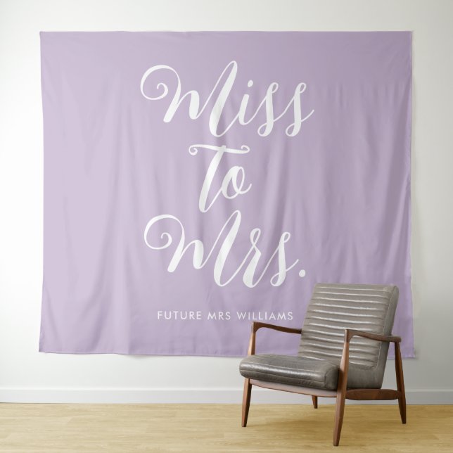 Miss to Mrs Banner Modern Lavender Bachelorette Tapestry (In Situ (Horizontal))