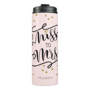 Miss To Mrs Black & Gold Heart & Ring Wedding Thermal Tumbler