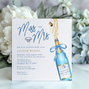 Miss to Mrs Blue Champagne Bridal Shower Invite