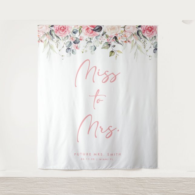 Miss To Mrs Blush Floral Bridal Shower Backdrop (Front)