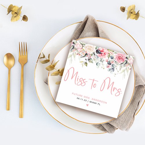 Miss To Mrs Blush Floral Bridal Shower Napkin