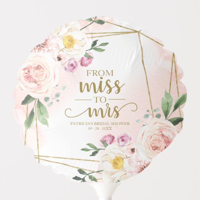 Miss to Mrs Blush Floral Geometric Bridal Shower Balloon (Front)