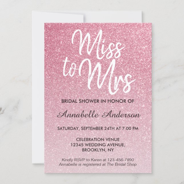 Miss to Mrs Blush Pink Glitter Chic Bridal Shower Invitation (Front)