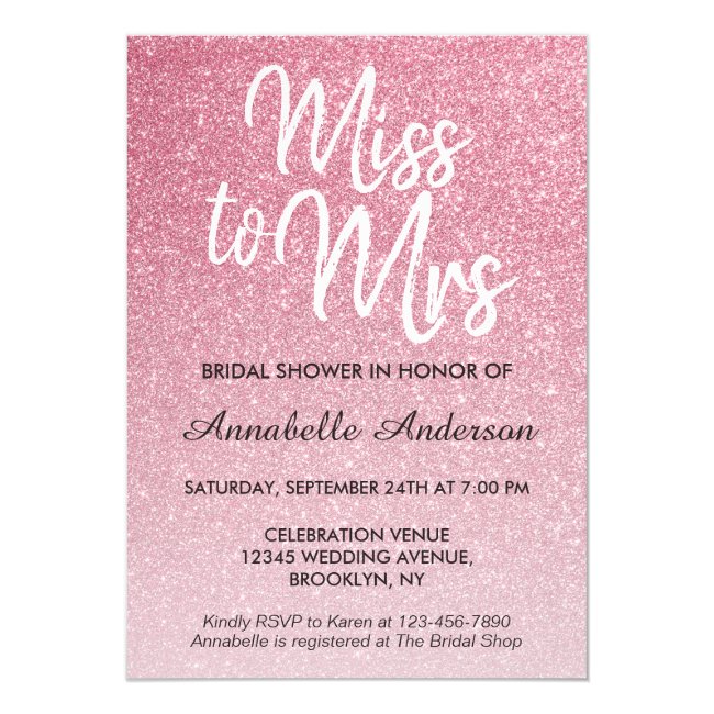 Miss to Mrs Blush Pink Glitter Chic Bridal Shower Invitation