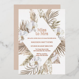 Miss to Mrs Boho Floral Bridal Shower Rose Gold F Foil Invitation