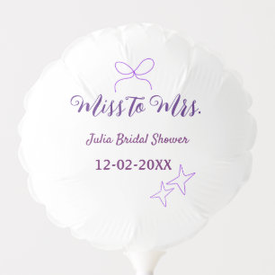 Miss to Mrs bow stars bridal shower stylish purple Balloon