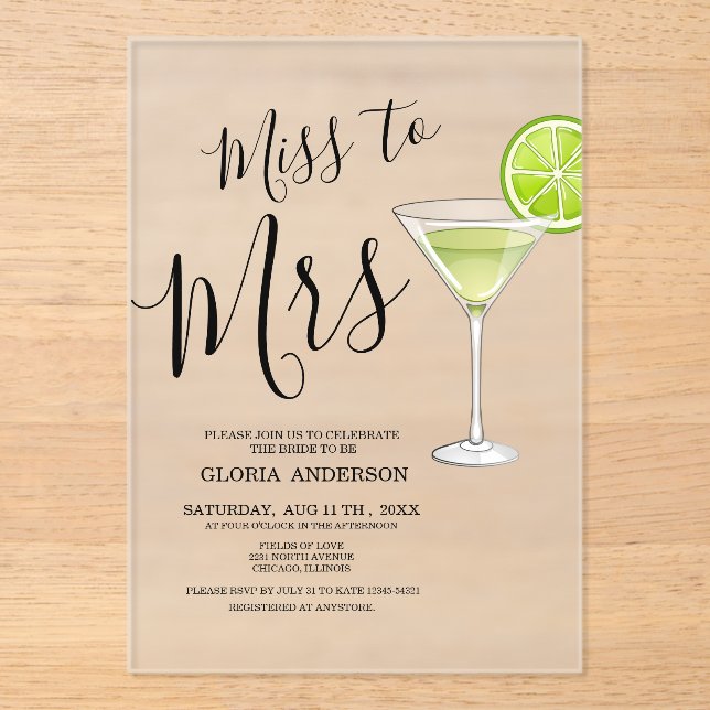 Miss to Mrs Bridal Shower  Acrylic Invitations (Front)