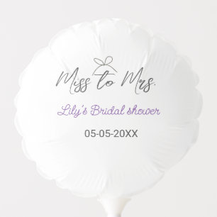 Miss to Mrs bridal shower add name date year bow Balloon