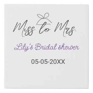 Miss to Mrs bridal shower add name date year bow Faux Canvas Print
